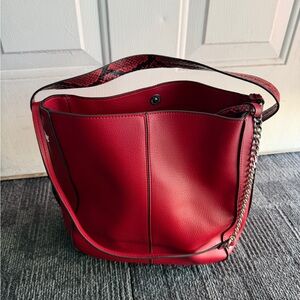 Andrea Red Faux Leather Tote Bag Snake Print Strap & Pouch – NWOT